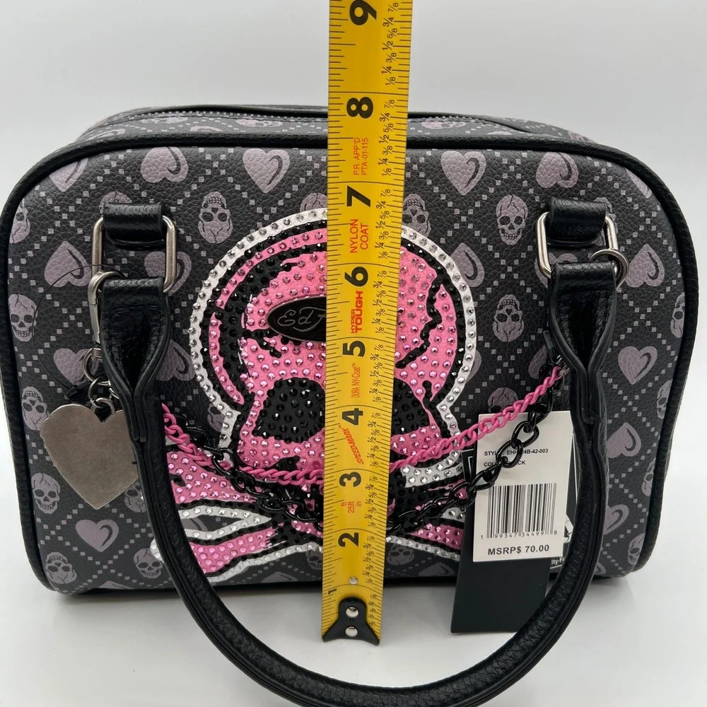 Ed Hardy Rhinestone Skull Satchel Bag Black Pink Y2K  NWT